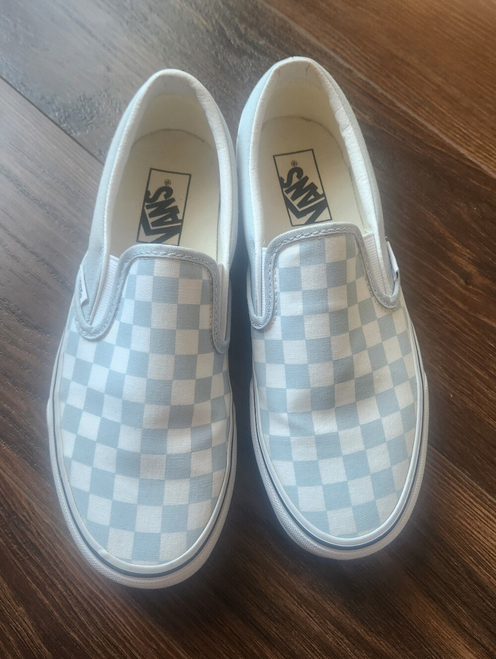 Vans Slip-On Checkerboard Sneakers - Light Blue & White